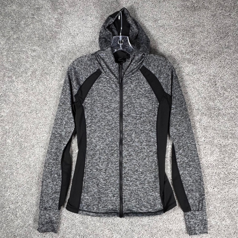 JUANG LA Women Heathered Gray Black Athletic Full Zip Hoodie Jacket Size S